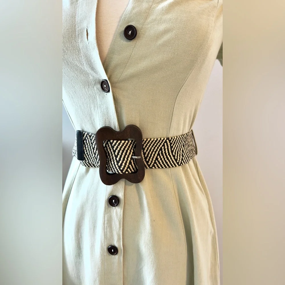 ZARA Linen Blend Midi Dress with Puff Sleeves Cottage core XS - Picture 6 of 9